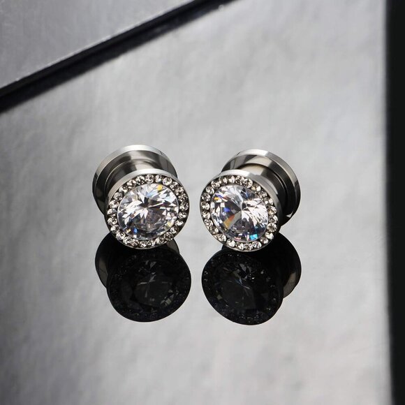 2 Pairs CZ Gems Ear Gauges Plugs Stainless Steel Flesh Tunnels Expander Jewelry - Picture 5 of 5